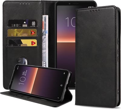 Smartphonica Telefoonhoesje geschikt voor Sony Xperia 10 II kunstleren Hoesje met Magnetische sluiting en Pasjeshouders Book Case met Klepje - Zwart geschikt voor Sony Xperia 10 II