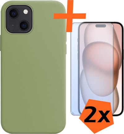 Hoes - Met 2x Screenprotector - Geschikt voor Apple iPhone 15 - Sterk & Shockproof - Back Cover - Siliconen Case - Telefoon Hoes - Groen