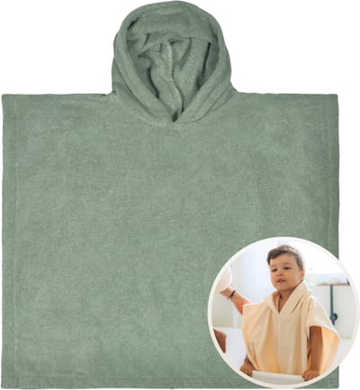 Funnies Badponcho Stone Green 6 t/m 24 maanden - 45x45 cm - Jongens - Meisjes - Zachte Badponcho - Omslagdoek voor Kinderen - 100% Katoenen Badstof - Absorberend, Comfortabel en Makkelijk Wasbaar - Perfect na het Zwemmen of Badderen