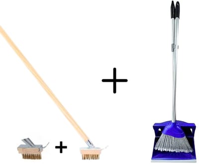 Synx Tools Onkruidborstel set + Stoffer en Blik met Steel 95 cm – Onkruidkrabber met Schraper – Extra Borstel – Sluitend Model – Kunststof – Voegenkrabber met steel 160 cm