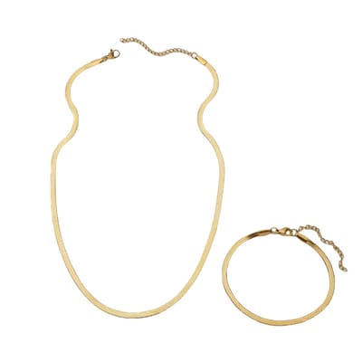2-delige Armband en Halsketting Set - Roestvrijstaal - Goudkleurig - Verstelbare Slangenketting - Cadeau voor Vrouwen - Moederdag Tip