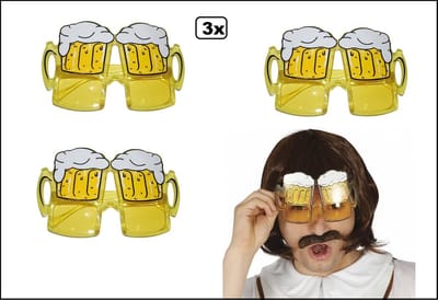 3x Bril Bierglazen geel - Bril Biertje - Thema feest biertje festival carnaval bierglas party fun