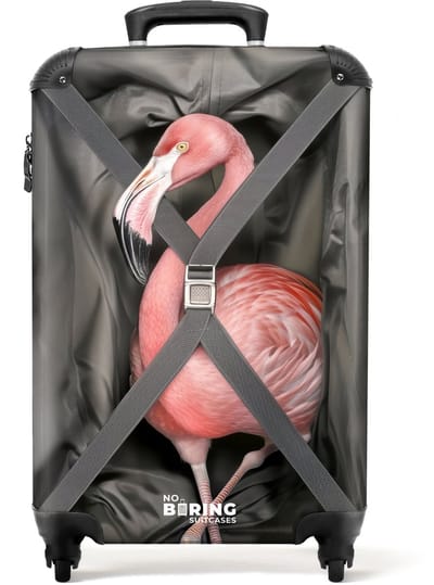 NoBoringSuitcases.com® - Handbagage koffer lichtgewicht - Reiskoffer trolley voor reizen - Flamingo mee op reis - Cabine rolkoffer met wieltjes - Travel luggage - Hardcase valies klein - Past binnen 55x40x20 en 55x35x25