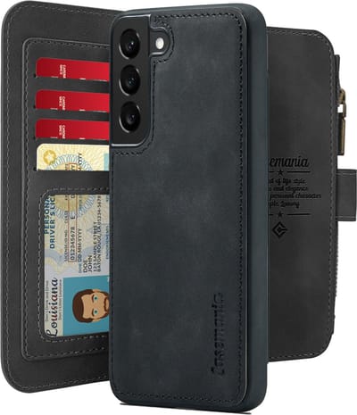 Casemania Hoesje Geschikt voor Samsung Galaxy S24 - Charcoal Gray - 2 in 1 Magnetic Book Case met Rits