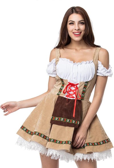 Tiroler Jurk - Dames - Oktoberfest - Tiroler - Dirndl - Bruin - Beige - Wit - Rood - M