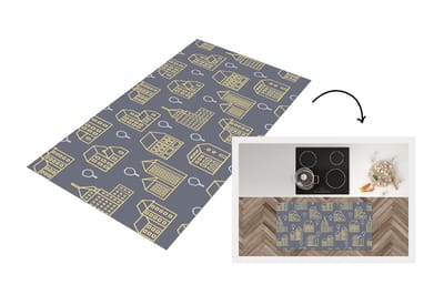 Keukenloper - Loper keuken - Patronen - Gebouwen - Goud - 120x60 cm - Keukenloper vinyl
