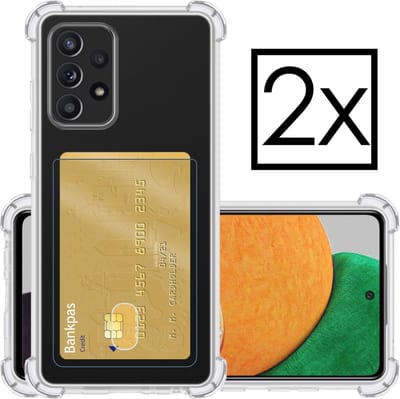 Hoesje - 2 Stuks - Geschikt voor Samsung Galaxy A52s 5G - Met Pashouder en Kaarthouder - Telefoon Hoes Shockproof - Siliconen Case - Back Cover - Shock Proof - Pasjes Houder - Transparant
