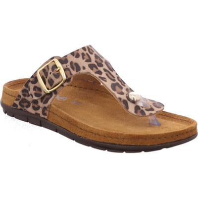 Rohde 5891 18 Teenslippers Bruin Panterprint Suede Dames- Beige - Maat:38
