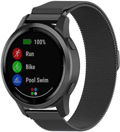 123watches milanese band - zwart - 22mm - Geschikt voor Garmin Vivoactive 4 / Venu 2 & 3 / Forerunner 255 & 265 / Overige smartwatches met 22mm bandje