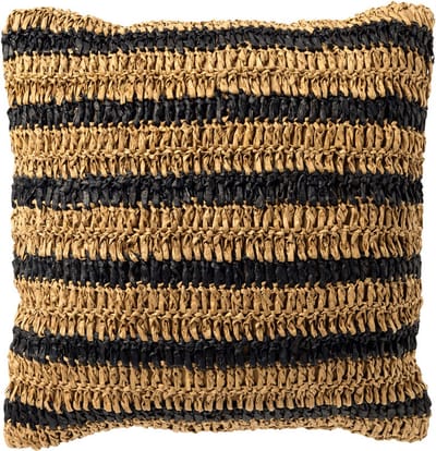 Dutch Decor ANTONY - kussenhoes 45x45 cm - strepen van raffia - Raven - zwart, bruin - met rits - zonder binnenkussen
