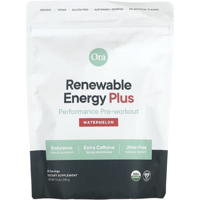 Ora, Énergie Renouvelable Plus, Supplément Pré-Entraînement, Saveur Pastèque, 7,1 oz (200g)