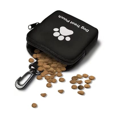 Hondentrainingsbeloningstas met pootafdruk sluiting – Draagbare snacktas voor hondentraining – Met sleutelhangerclip – Zwart