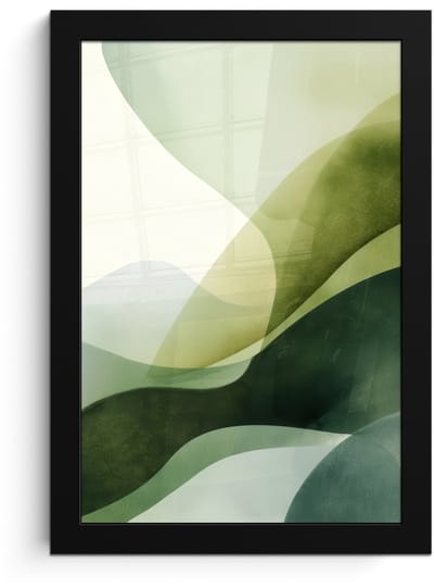 Poster in lijst - Fotolijst 20x30 cm - Posters - Golven - Abstract - Lichtgroen - Sierlijk - Posterlijst zwart - Decoratie - Wanddecoratie woonkamer - Muurdecoratie slaapkamer