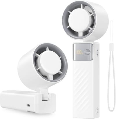 VHV - Handventilator - Opvouwbare mini fan 115° met LED display - 1-199 standen en 4000mAh - Voor camping en reis