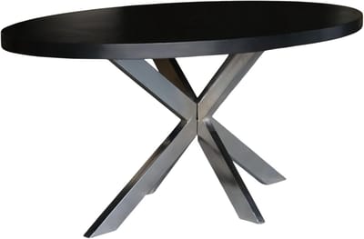 Eettafel ovaal - Eettafel hout - Gezellig dineren - Duurzaam mangohout - 180 cm lang - Zwart met zilver