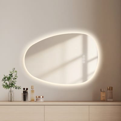 EMKE Spiegel met LED Verlichting - Anti Condens - 3 Lichtkleuren - Dimbaar - Organische Vorm - Badkamerspiegel