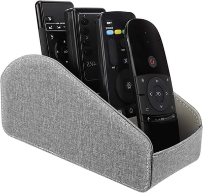 Lederen afstandsbedieninghouder voor 5 afstandsbedieningen, geschikt voor Apple TV en smartphones, donkergrijs en stijlvol ontwerp