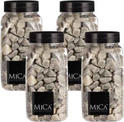 Mica Decorations decoratie stenen - 4x - 650ml - lichtgrijs mix - hobby steentjes - sier stenen