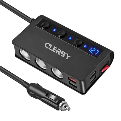 Clerby - Auto Sigarettenaansteker Splitter - 12V USB 3.0 Autolader Adapter - Auto Oplader met 7 Ingangen - Omvormer Auto - 4 USB-Poorten - Autolader - Autostekker - Zwart
