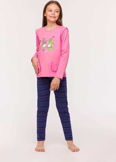 Woody pyjama meisjes/dames - roze - dino - 242-10-PLG-S/453 - maat 176