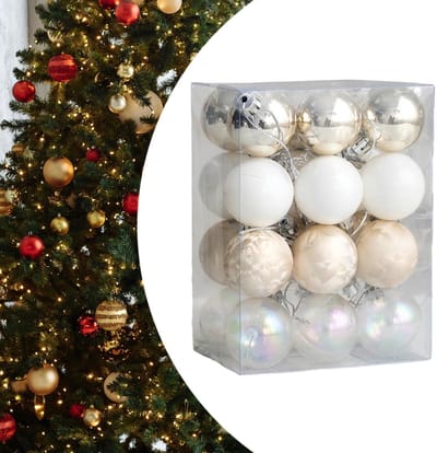 Kleine kerstballen - Kerstversiering - 24 stuks - D4 cm - Champagne/Parelmoer wit - Kunststof
