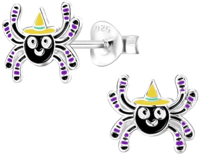 Joy|S - Zilveren spin oorbellen - zwart - halloween oorbellen