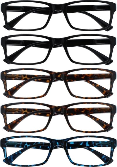 5-Pack Leesbril Heren Dames +1.50 Zwart Bruin Blauw Stijlvol Ontwerp