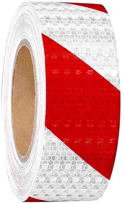 Reflecterende tape 12 m × 5 cm, zelfklevend, rood en wit, ideaal voor veiligheidssignalering en markering