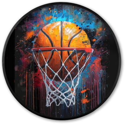Poster in lijst Rond - Fotolijst 60x60 cm - Posters - Graffiti - Basketbal - Sport - Zwart - Street art - Ronde posterlijst zwart - Decoratie - Wanddecoratie woonkamer - Muurdecoratie slaapkamer