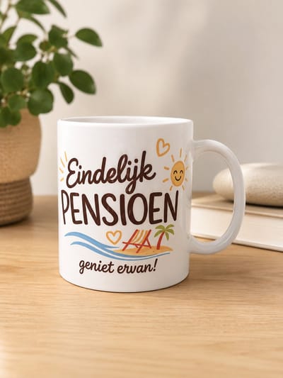 AFECTO Eindelijk Pensioen Mok – Pensioen Cadeau – Keramische Koffiemok 325ml – Grappige Mok voor Pensioen