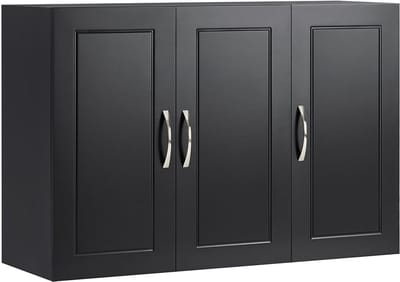 SoBuy Wandkast met 3 Deuren – Zwart 90x30x60cm, FRG231-L-SCH – Houten Opbergkast met Verstelbare Plank – voor Badkamer, Keuken