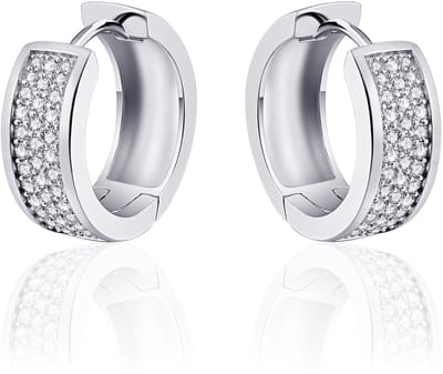 Jewels Inc. - Oorbellen - Oorringen met Scharnier - Vlak gezet met Zirkonia - 7mm Breed - 20mmØ - Gerhodineerd Zilver 925