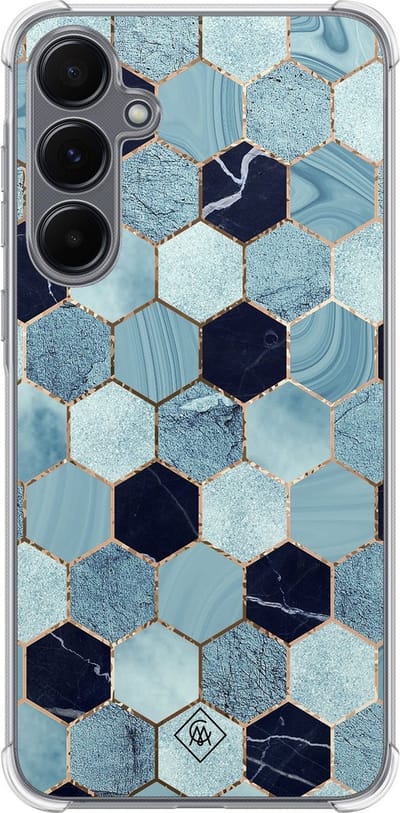 Casimoda® hoesje - Geschikt voor Samsung Galaxy A35 5G - Blue Cubes - Shockproof case - Extra sterk - TPU/polycarbonaat - Blauw, Transparant