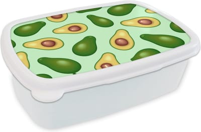 Broodtrommel Wit - Lunchbox - Brooddoos - Avocado - Patronen - Groen - 18x12x6 cm - Volwassenen