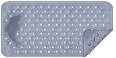 Antislip Badmat met Voetmassage en Dolfijnvormige Borstel - Douchemat voor Binnen en Badkamer (35 x 70 cm, Grijs)