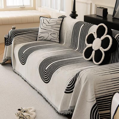 Verdikte Chenille Stoffen Bankhoes, Eenvoudige Moderne Geometrische All-inclusive Bankhoes, Anti-kattenkrab Universele Hoes 180*130cm gray
