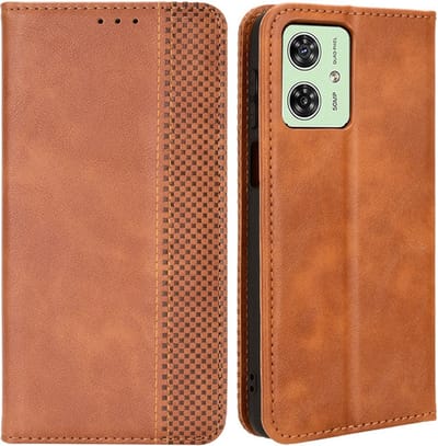 Coverup Hoesje - Geschikt voor Motorola Moto G54 Hoesje - Coverup Vintage Style Book Case - Bruin