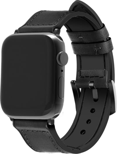 Strap-it Leren Hybrid band - Geschikt voor Apple Watch bandje - Series 1/2/3/4/5/6/7/8/9/10/11/SE/SE2/SE3 - Zwart - Leer / Siliconen band met gesp - Leder iWatch bandje voor maat: 38 / 40 / 41 / 42mm