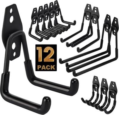 Dailygoods- Wandhaken Zware Belasting - 12 Stuks - Zelfklevend - Garageorganisatie - Tuingereedschap - Ladder - Roestbestendig - Ophanghaken