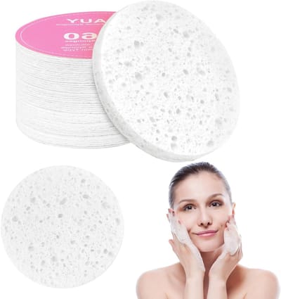 Gecomprimeerde Gezichtsponsjes, 60 Stuks Cellulose Spons voor Dagelijkse Reiniging, Natuurlijke Houtpulp Spons voor Exfoliatie en Gezichtsreiniging