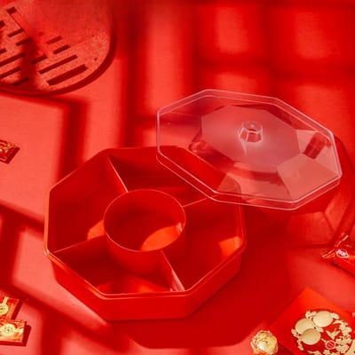 Creatieve Fruitschaal Woonkamer Snack Opbergdoos Verdeeld in Vakken met Deksel Fruitschaal Bruiloft Salontafel Huishouden Snoepdoos Gedroogde Vruchten Doos red