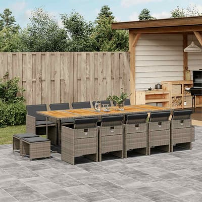 vidaXL - 15-delige - Tuinset - met - kussens - poly - rattan - grijs