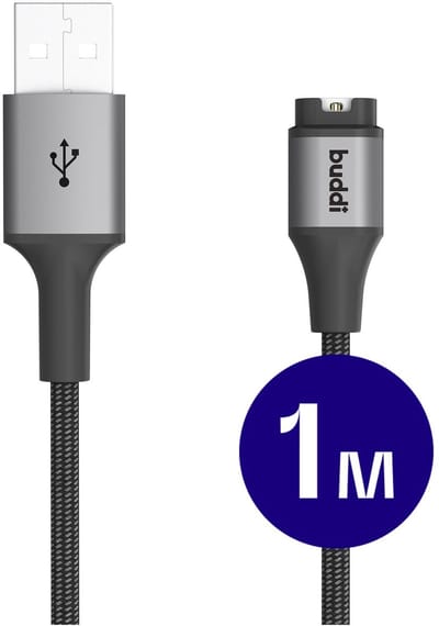Buddi Flex - Garmin Watch Kabel - USB-A - 1 Meter - 5W - Gevlochten Nylon - Universeel voor Garmin Watch - Zwart