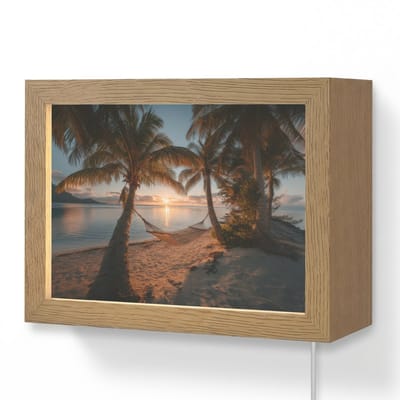 Wandlamp 20x15 cm - Oplaadbaar - Palmbomen - Hangmat - Strand - Zonsondergang - Wandlampen binnen woonkamer - Slaapkamer lamp met kabel - Decoratieve nachtlamp - Vloerlamp snoer