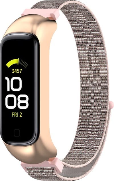 By Qubix - Compatible Samsung bandje - Nylon sport loop band - Zandroze - Geschikt voor Samsung Galaxy Fit 2
