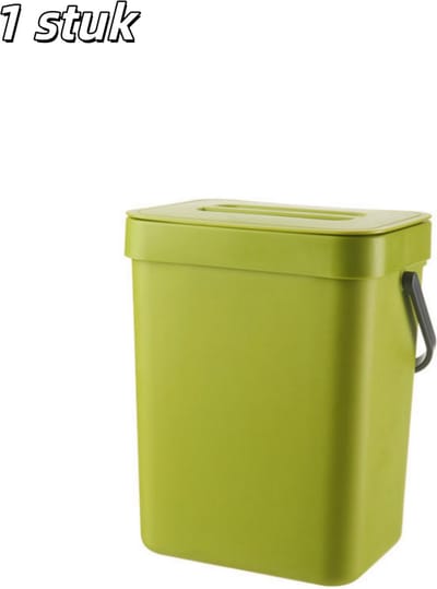 1 stuk - Afvalbak - Compacte keukenafvalbak - Wandmodel - Met deksel - Afgesloten compostbak voor binnengebruik - Geschikt voor het verzamelen van keuken-, slaapkamer- en badkamerafval - Groen