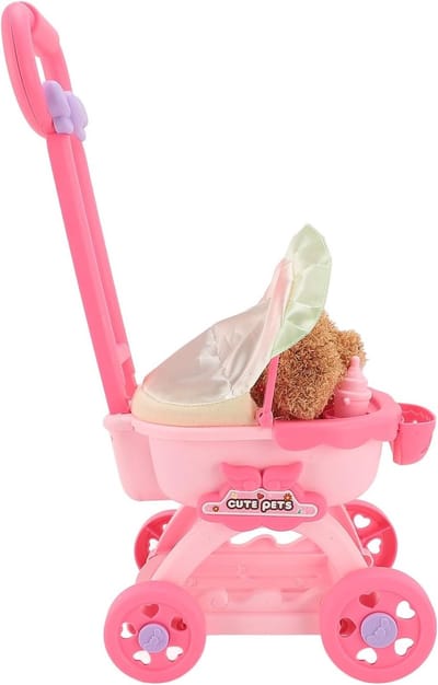 Kinderwagen Speelgoed - Poppenwagen Duwwagen - Fantasiespel - Inclusief Accessoires - 31 x 18 x 14 cm