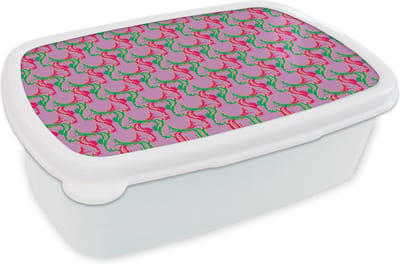 Broodtrommel Wit - Lunchbox - Brooddoos - Hert - Patroon - Paars - 18x12x6 cm - Volwassenen
