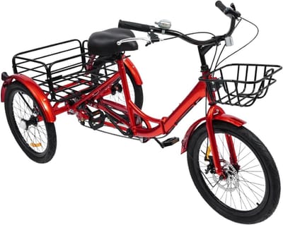 Opvouwbare driewieler - Driewieler volwassenen - Winkelen en vrije tijd - 7 versnellingen - 20 inch - Rood