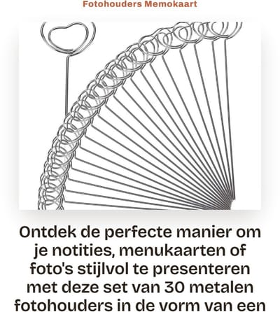Dailygoods- Fotohouder 30 Stuks - Metalen Tafelkaarthouder - Fotohouder Hart - Notities/Huishoudelijke Decoratie - Duurzaam/Stevig - Ideaal voor Bruiloften - Memoclip